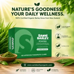 Sante Barley Powder Without Stevia 30 sachets featuring Certified Organic Barley Grass from New Zealand for natural daily nutrition.