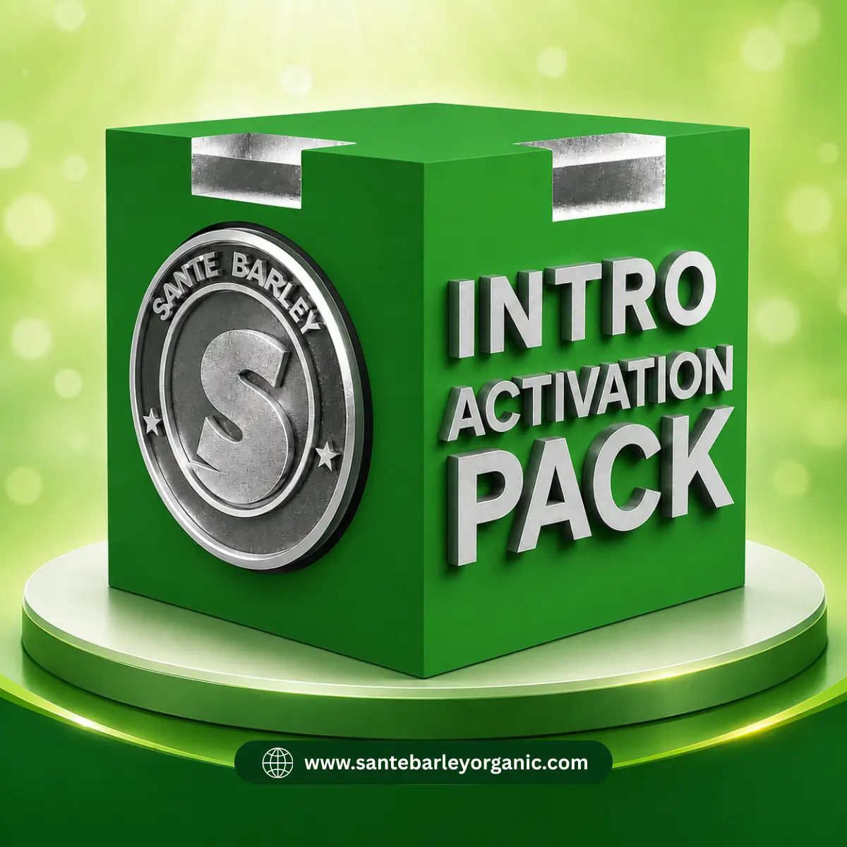 Sante Barley Intro Pack featuring Certified Organic Barley Grass from New Zealand, a natural and pure nutritional supplement for everyday wellness.