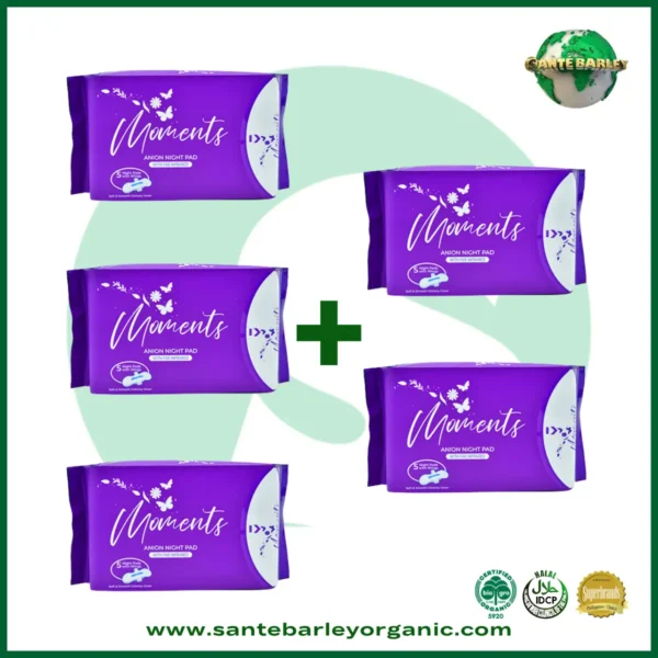 Moments Anion Night Pad with Far Infrared Buy 3 Get 2 FREE promotional package designed for comfortable overnight protection.