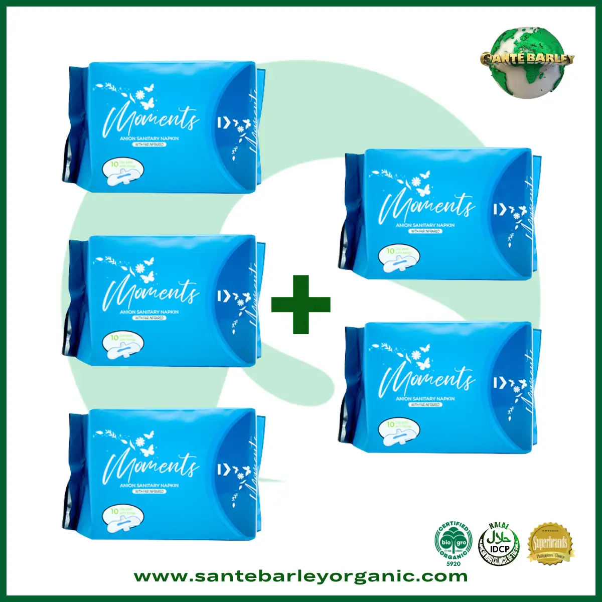 Moments Anion Sanitary Napkin with Far Infrared Buy 3 Get 2 FREE promotional package featuring comfortable daily menstrual protection.