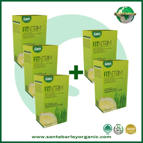 Sante Barley Fit 'n Trim Buy 3 Get 2 FREE promotional package featuring a premium wellness beverage.