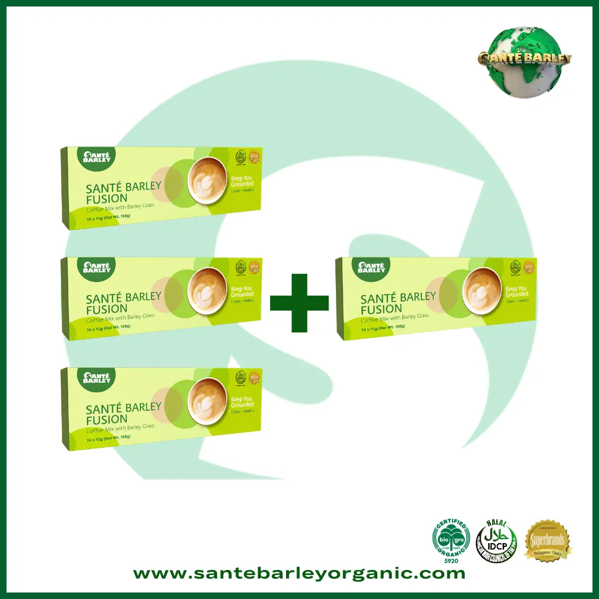 Sante Boost Coffee Buy 3 Get 1 FREE promotional package featuring a premium instant coffee blend with a rich aroma and smooth taste.
