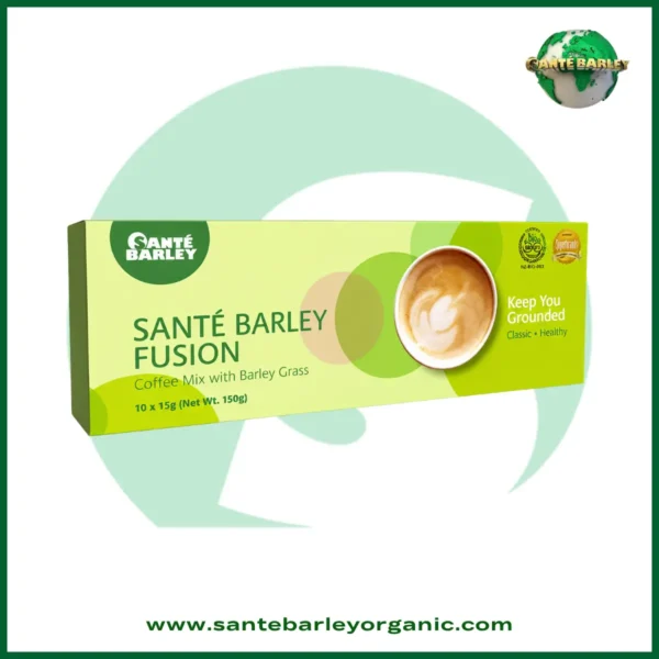 Sante Barley Fusion Coffee blended with premium coffee and Certified Organic Barley Grass from New Zealand.