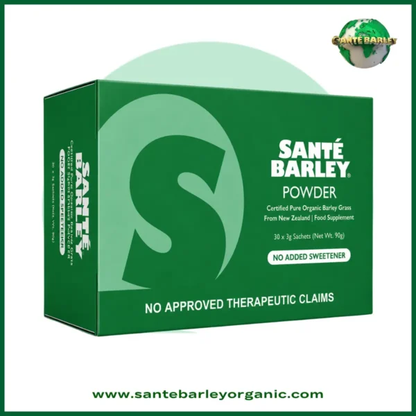 Sante Barley Powder Without Stevia 30 Sachets made with 100% Certified Organic Barley Grass from New Zealand.